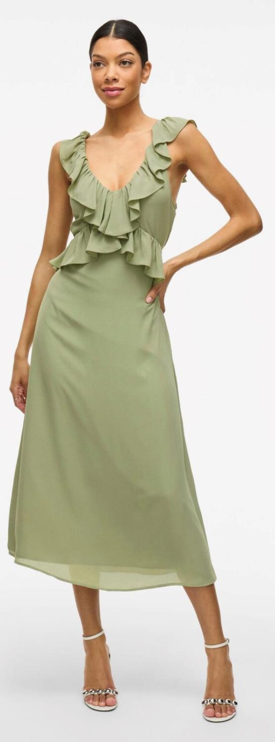 Vielke v-neck s/l midi dress/dc/r grønn