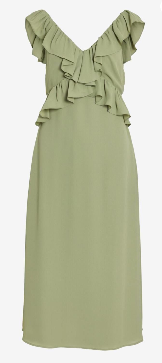 Vielke v-neck s/l midi dress/dc/r grønn