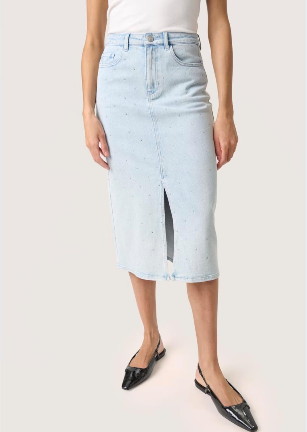 SLROMY Denim Skirt studs Lys denim