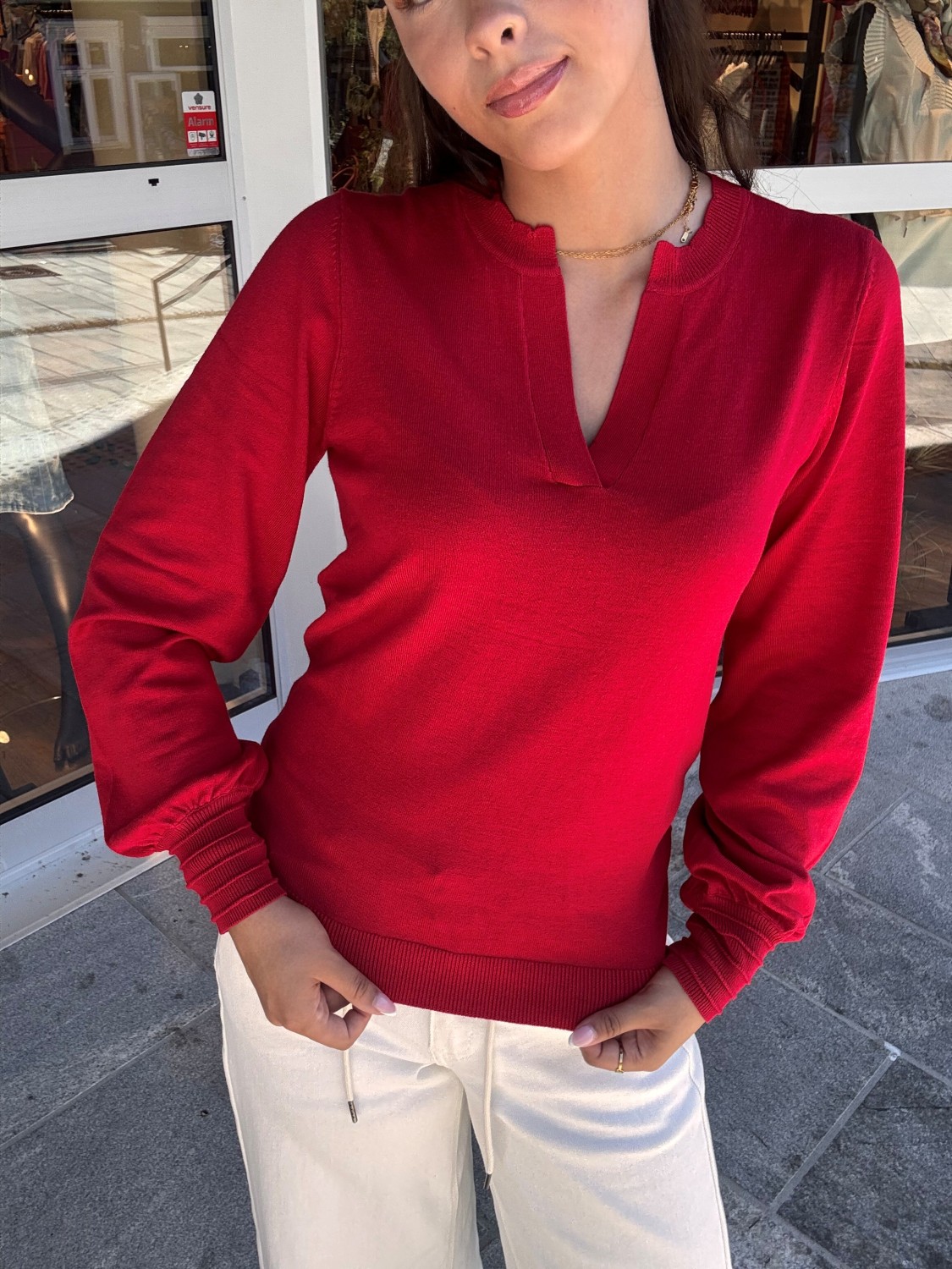 PZSARA LS Flounce Pullover Rød