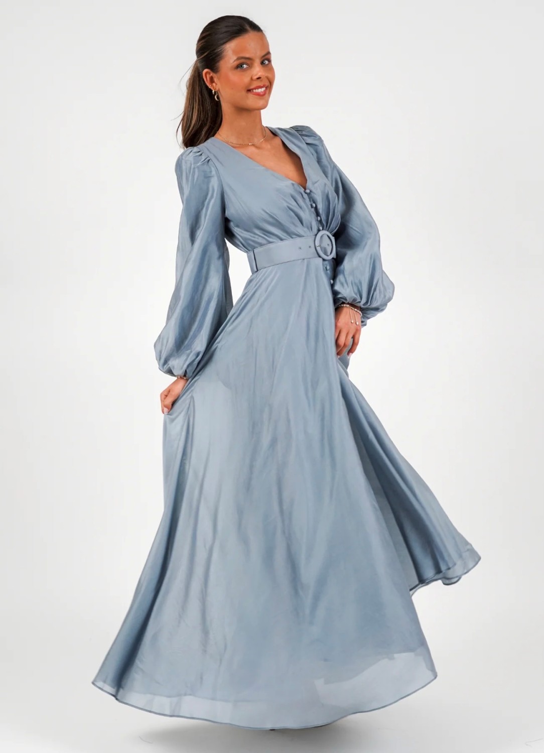 Queen dress long dusty blue