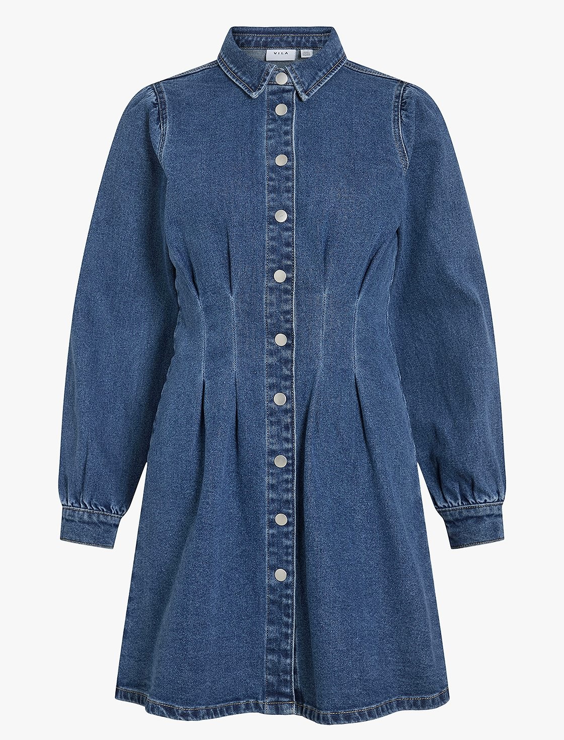 VISOL Pleat denim Dress Mellomblå