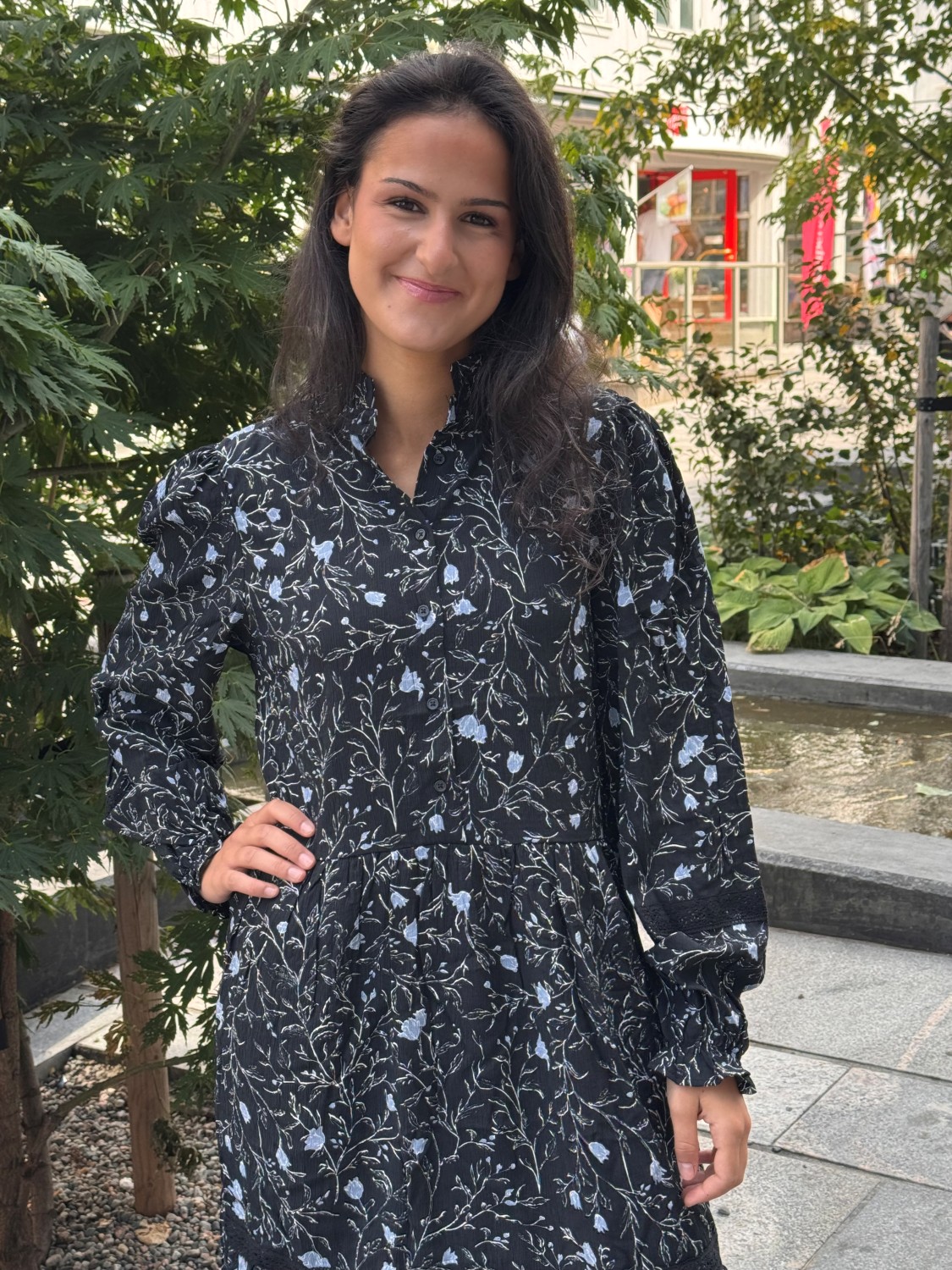 PZKALULLA dress sort blå blomster