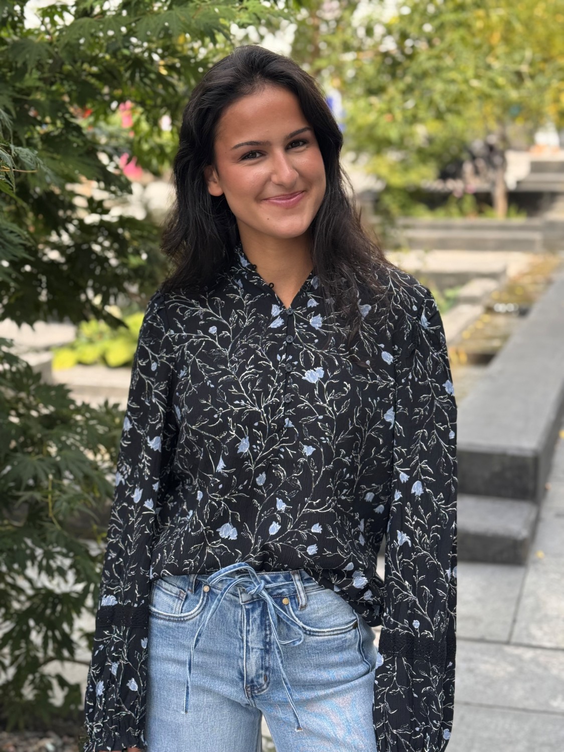 PZKALULLA ls blouse sort blå blomster