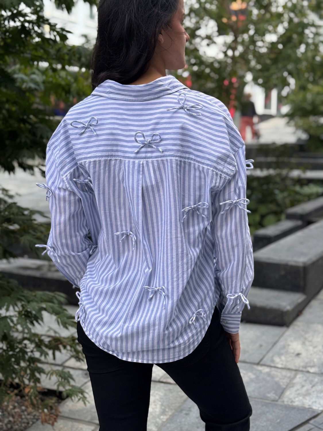 SLJoa bow striped shirt lys blå