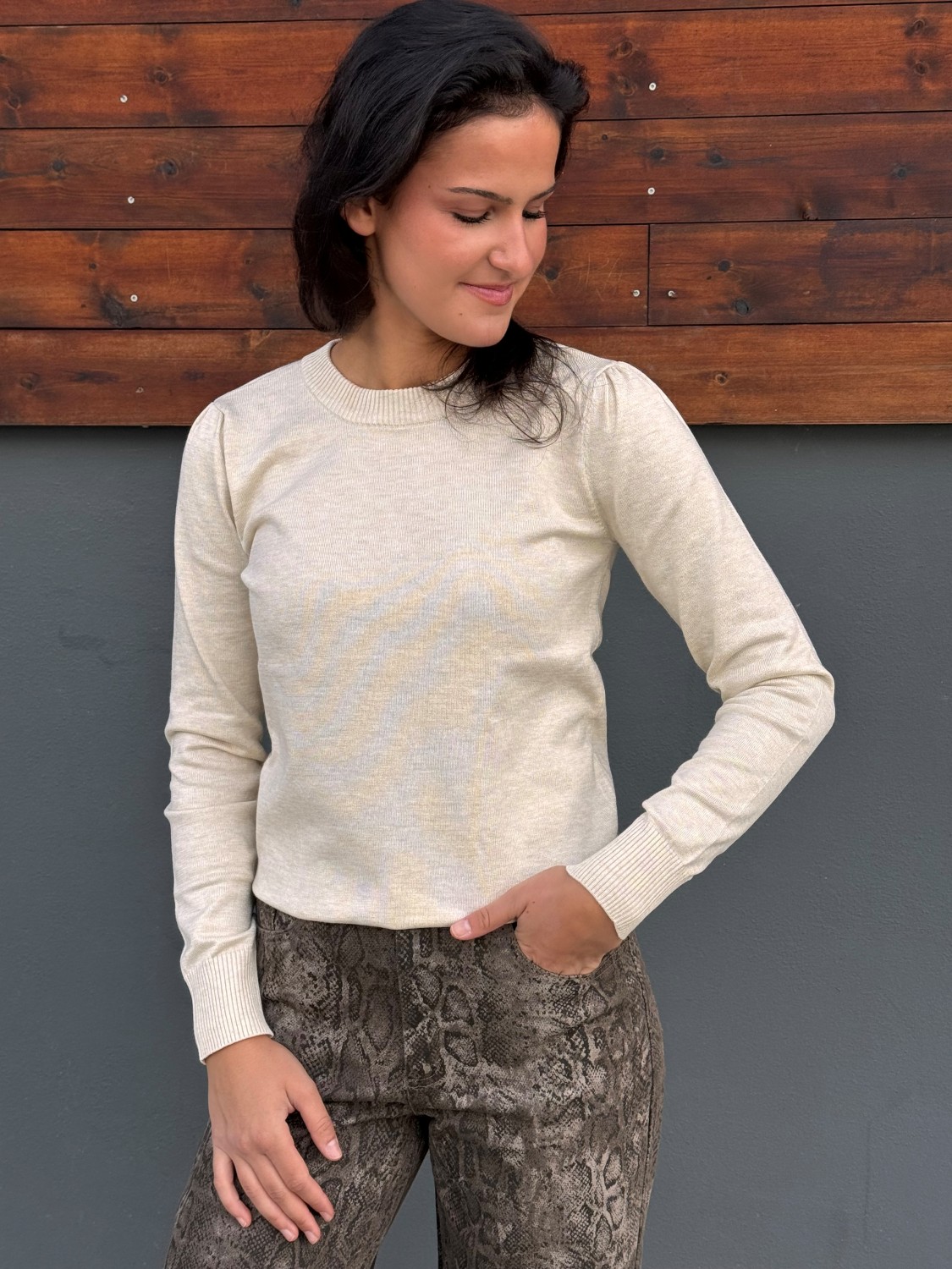 MilaSZ pullover brown rise melange krem