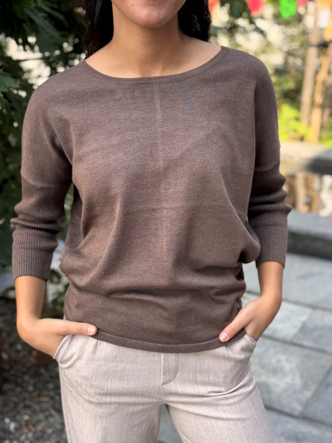 MilaSZ r-neck pullover fondue fudge melange brun