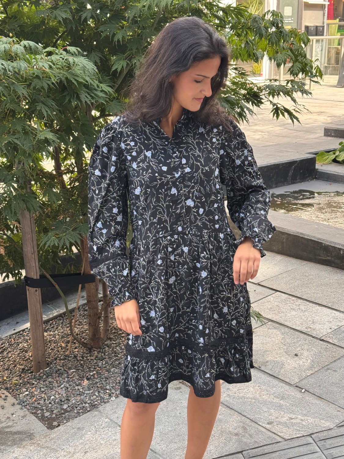 PZKALULLA dress sort blå blomster