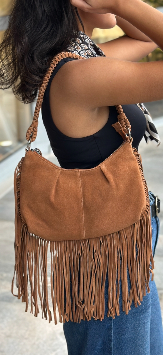 Vikaffo fringe suede leather bag /ef brun