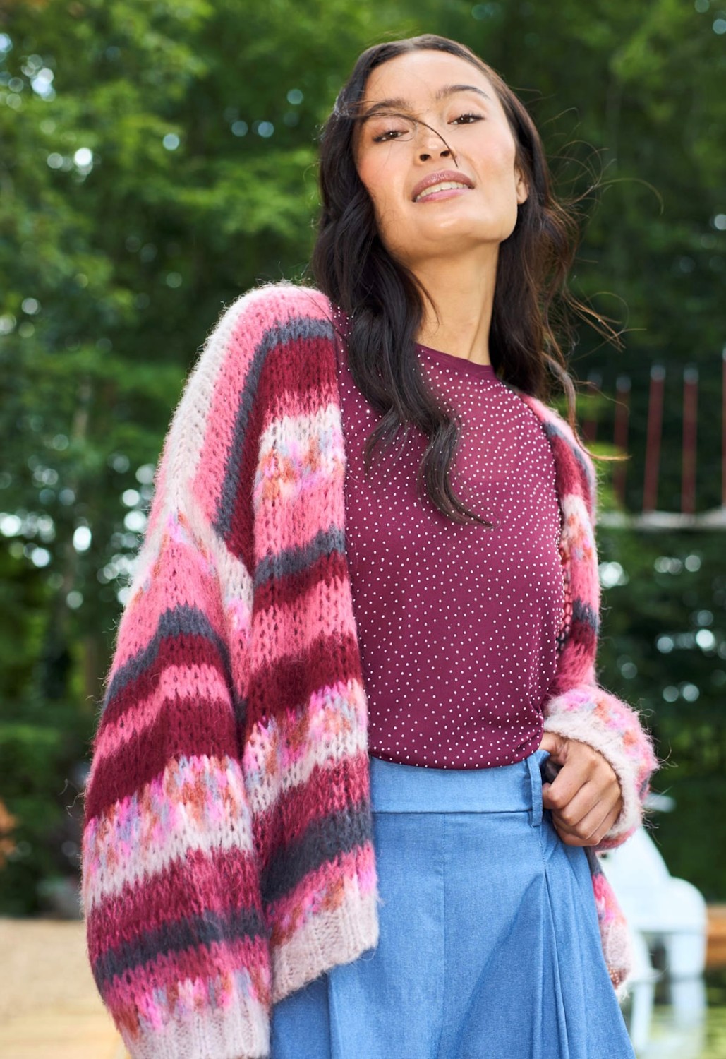 BCFONTANA Multi striped Cardigan Burgunder