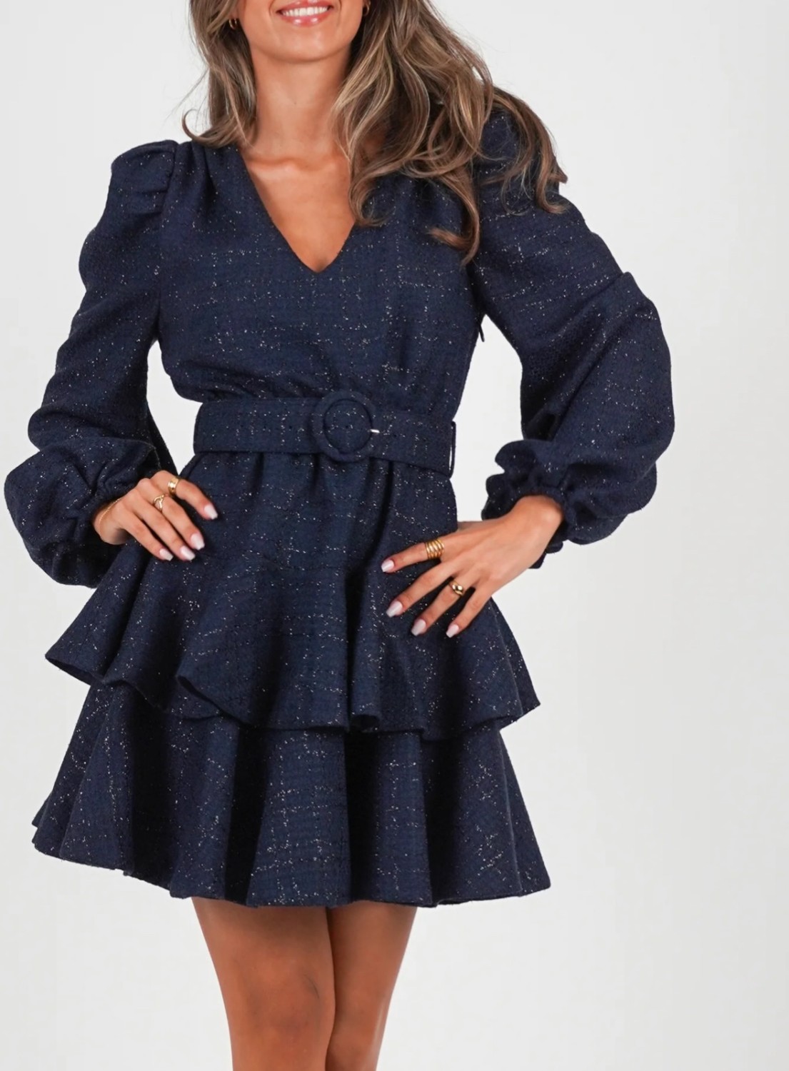 GOLIGHTLY WAVY Tweed Dress blå