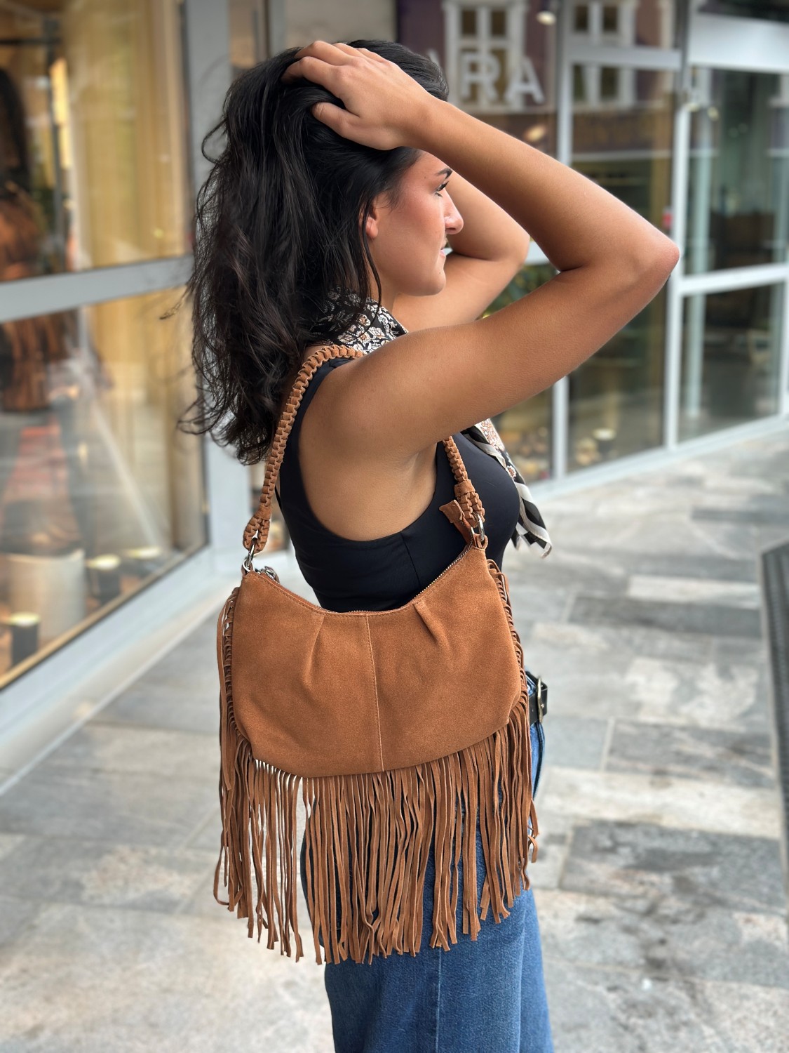 Vikaffo fringe suede leather bag /ef brun