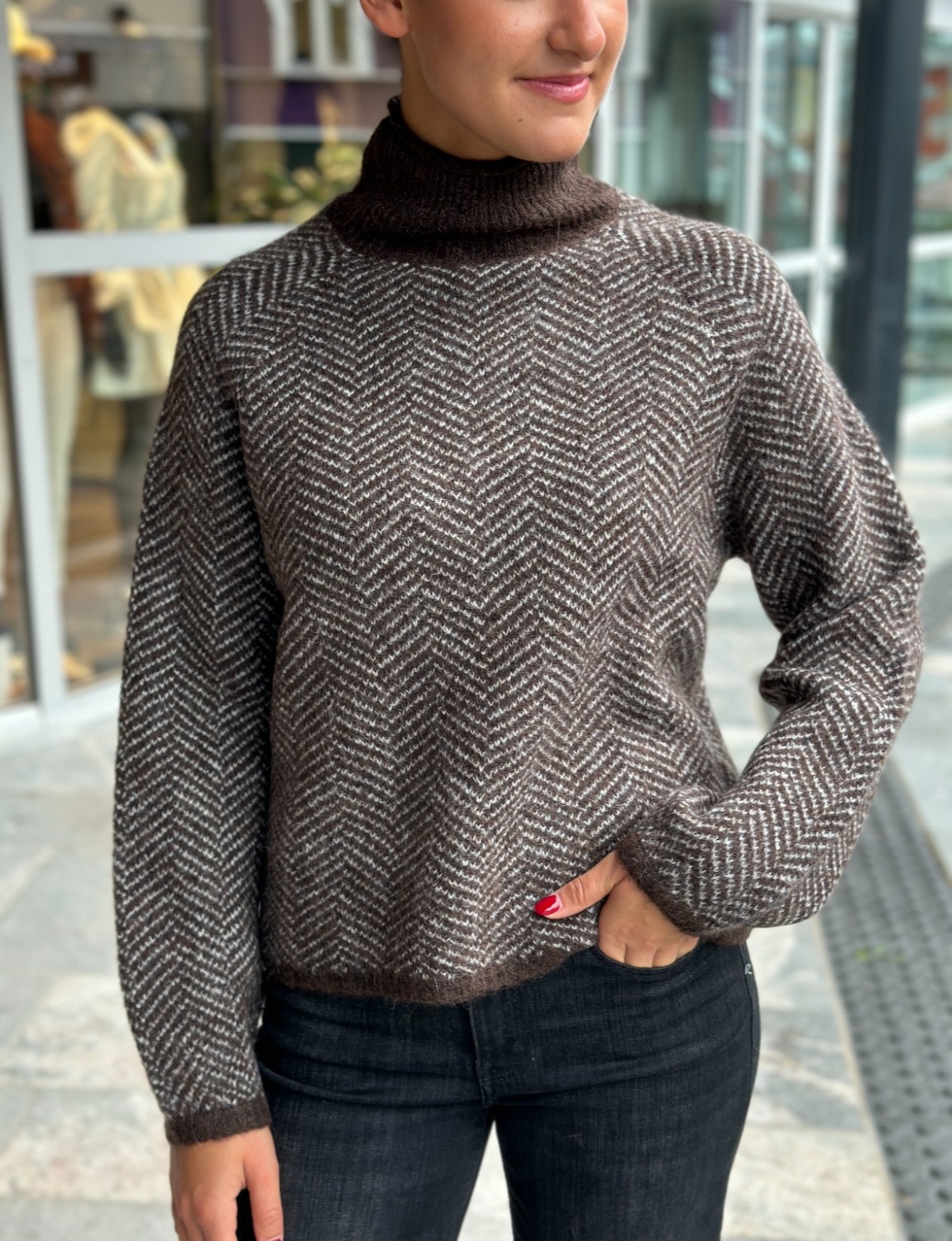 Vilory high neck knit top brun