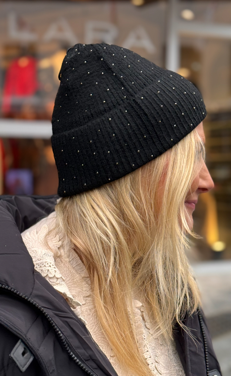 Vibrava rhinestones knit beanie/ef diamanter sort