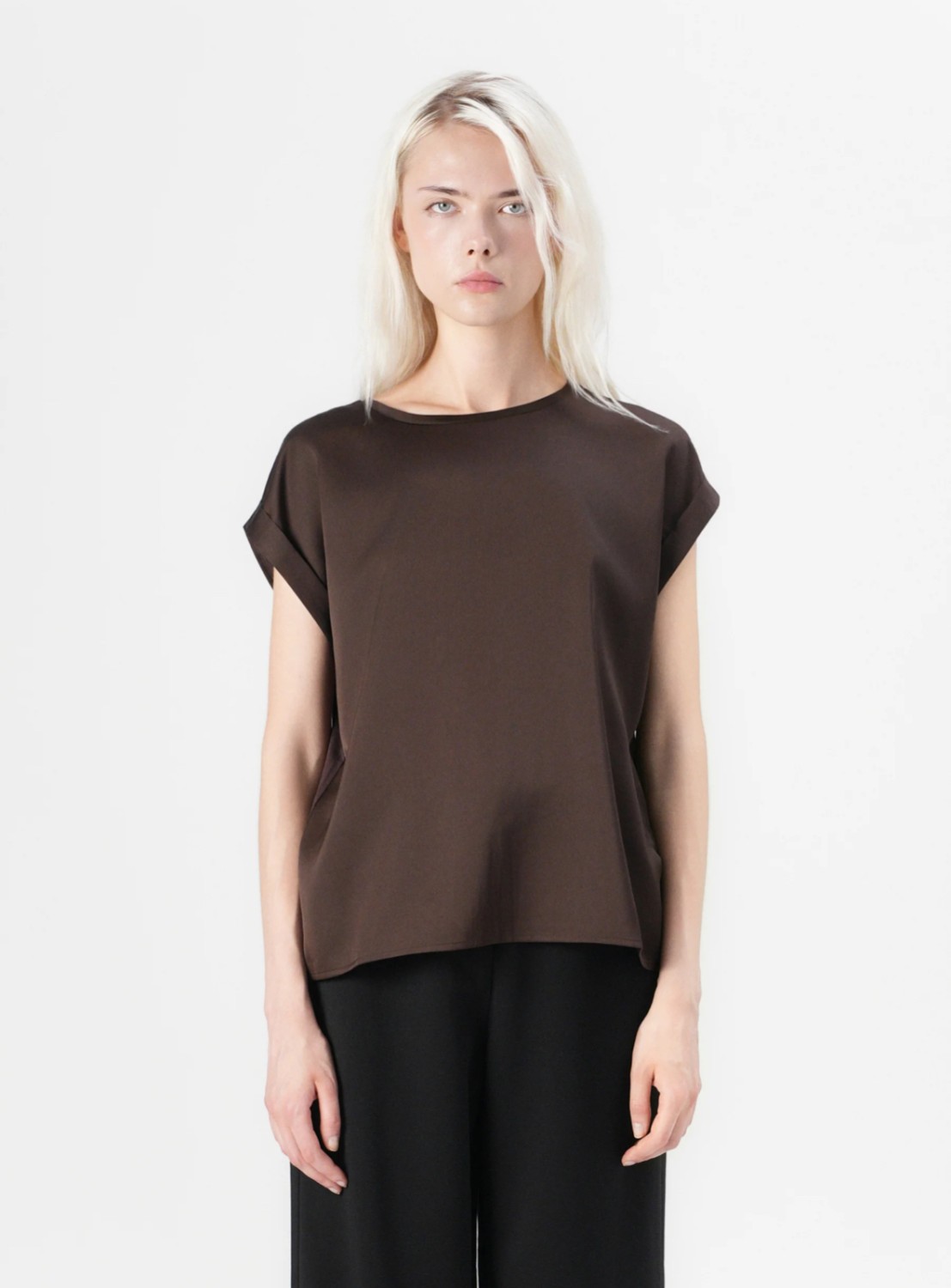 Viellette s/s satin top brun