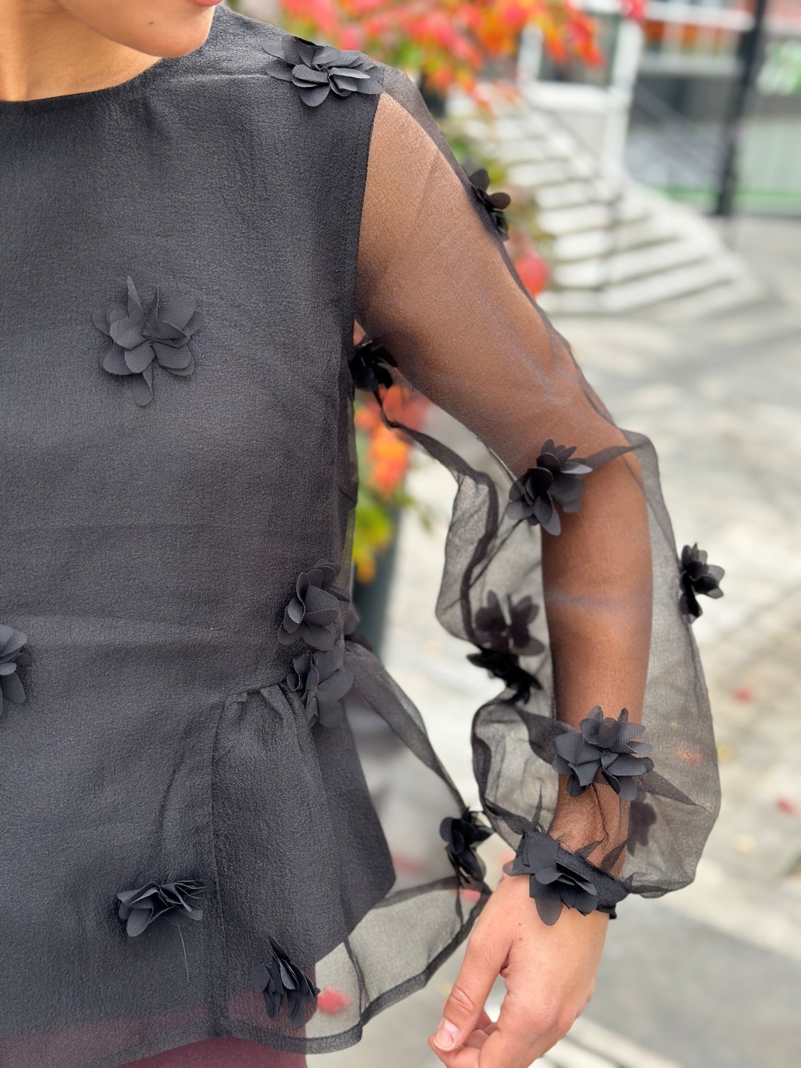 Bobble hasel-m bluse sorte blomster