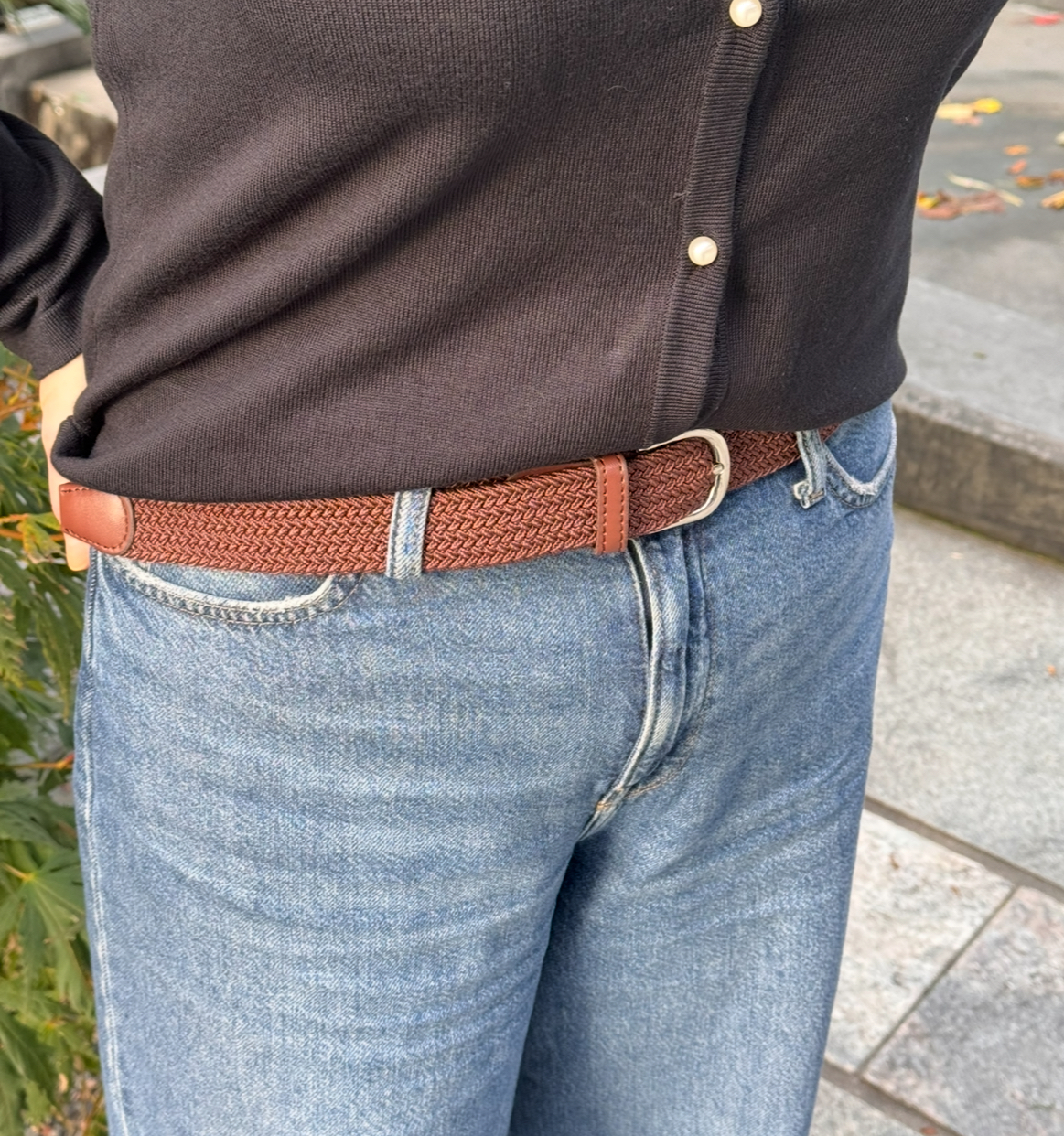 Manzini belte strikk ensfarget brun