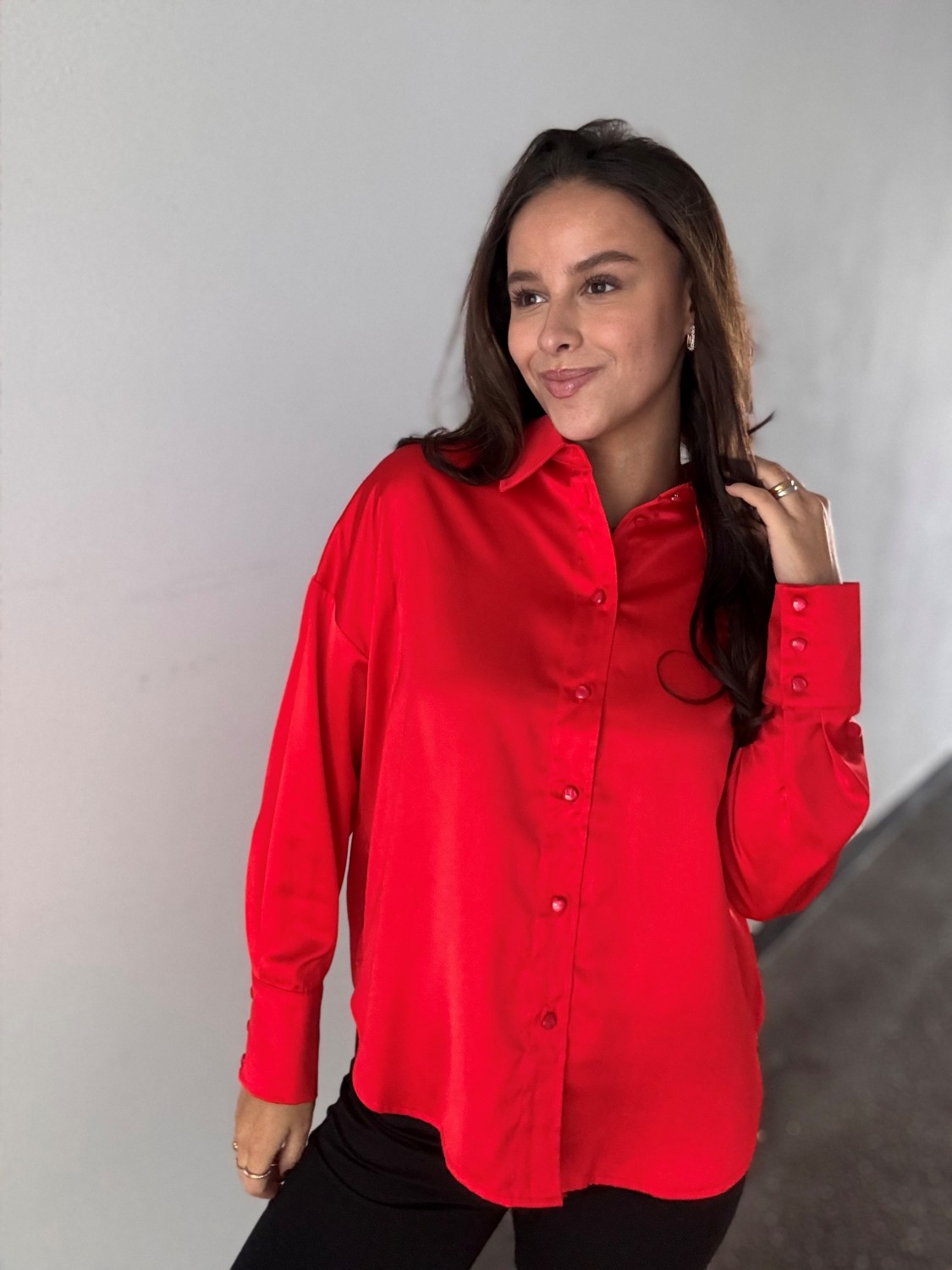 NUSATTI shirt hjerte knapper fiery rød