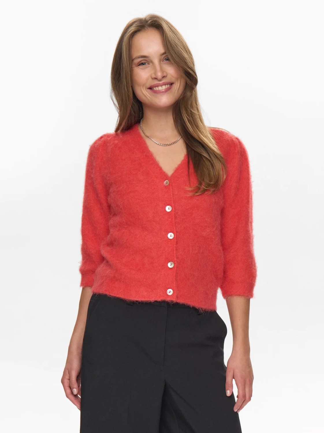 NUSURI brushed ss cardigan fiery rød