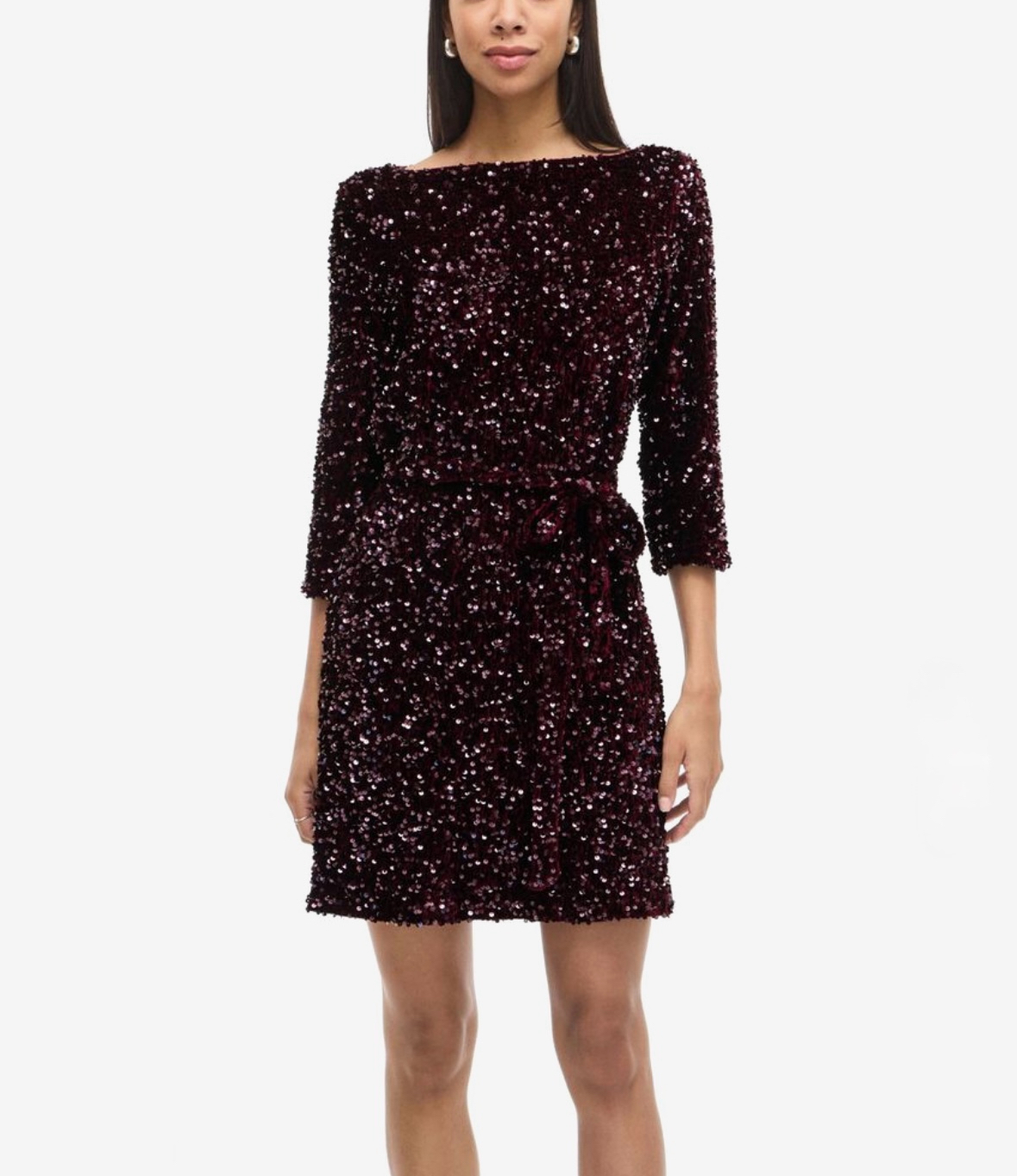 Vifaith boatneck 3/4 dress/r paljetter burgunder