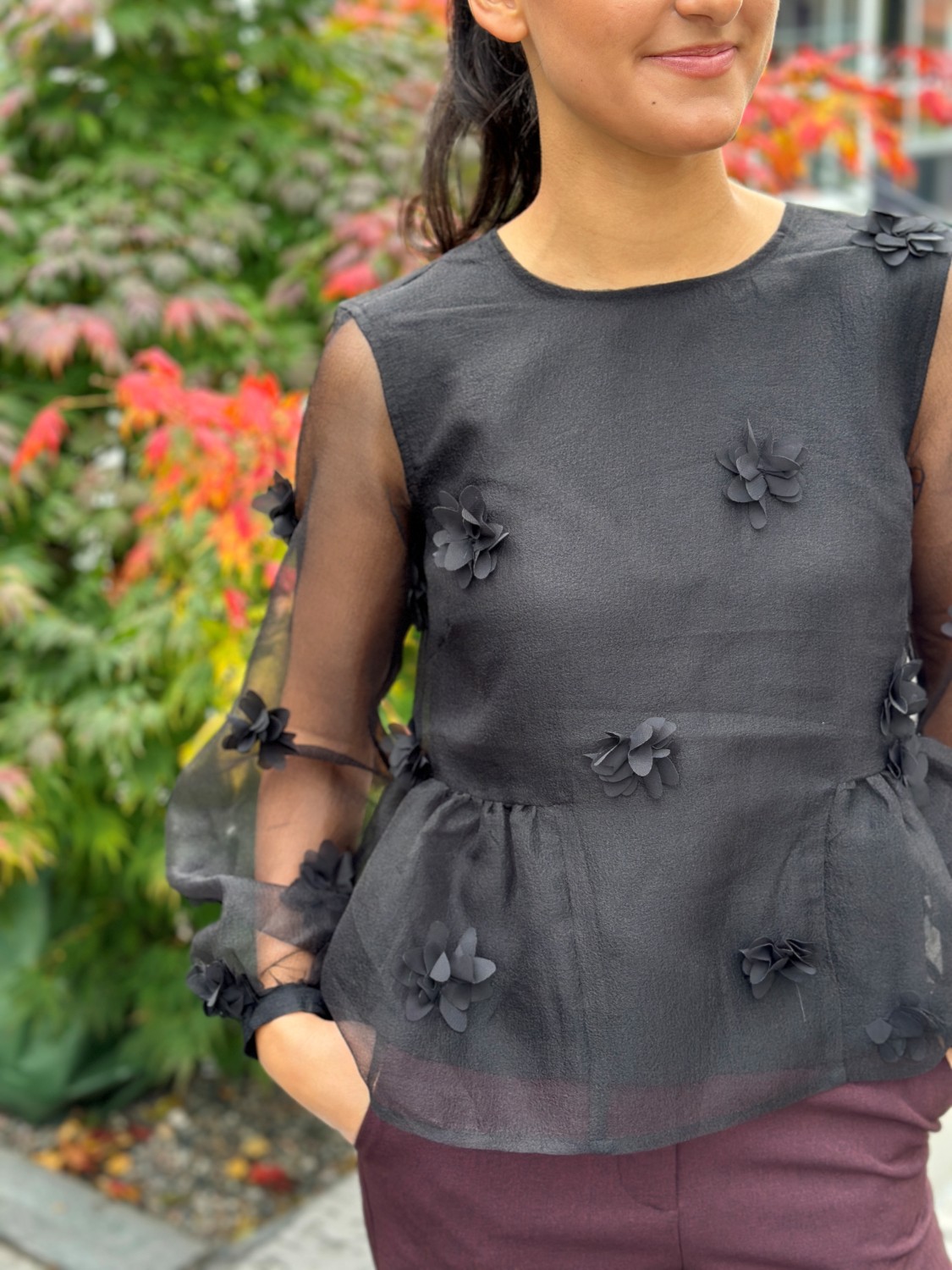 Bobble hasel-m bluse sorte blomster