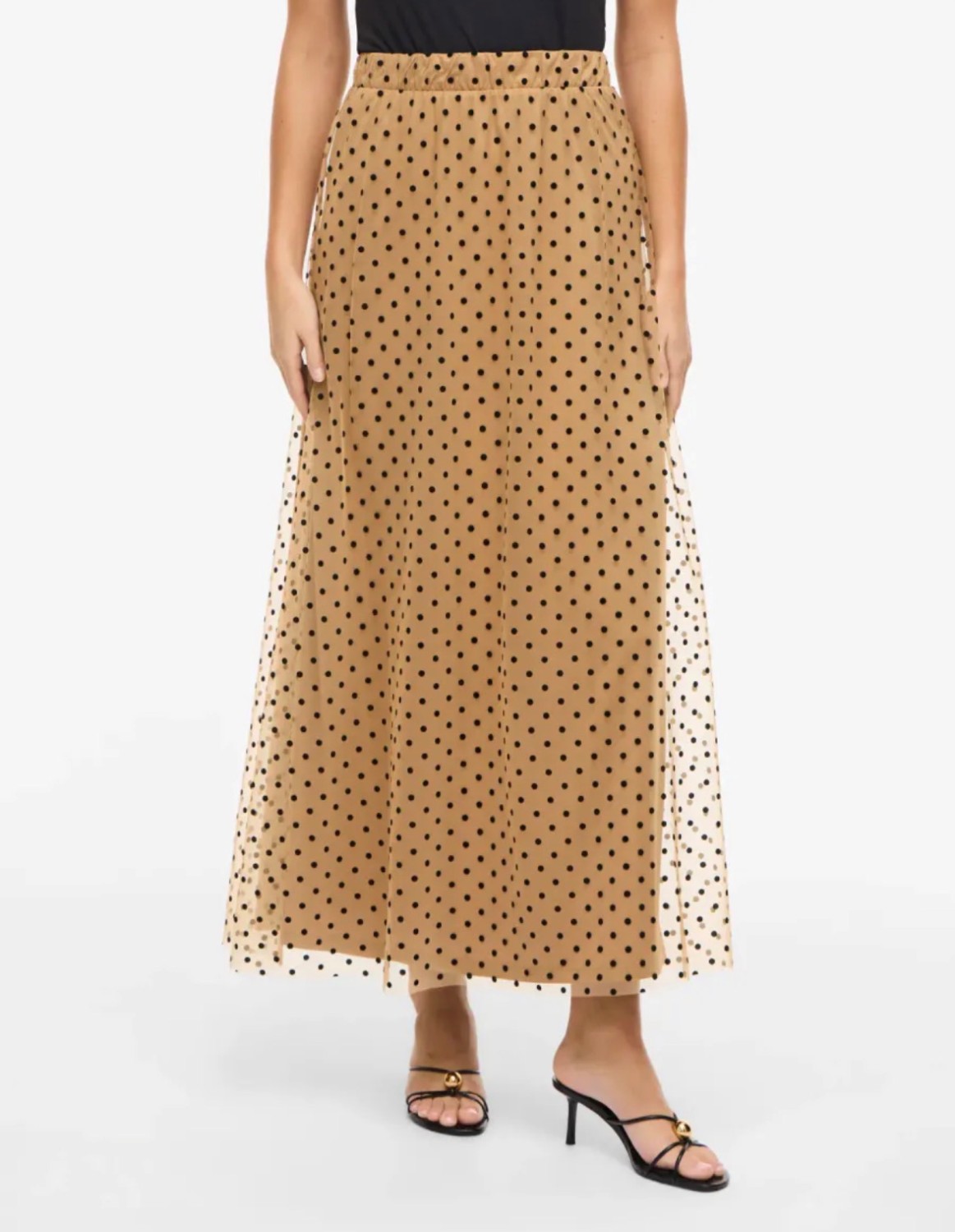VIELSA hw maxi skirt polka dot toasted brun