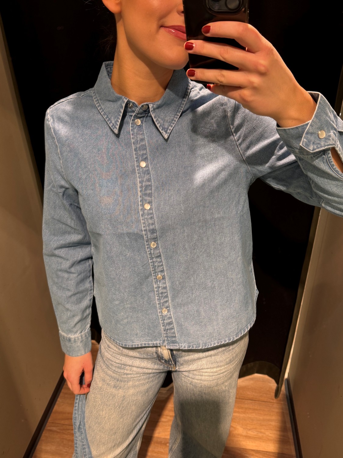 VICONGA L/s bow denim shirt lys blå