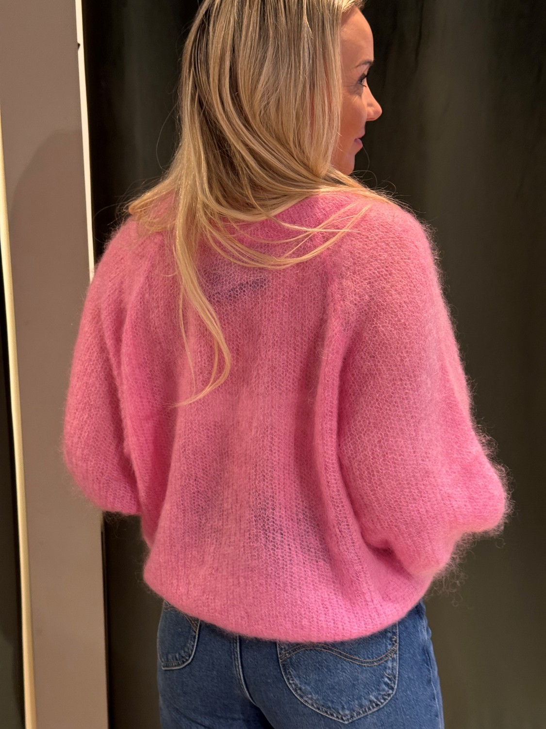 BCBjoerk patent knit cardigan rosa