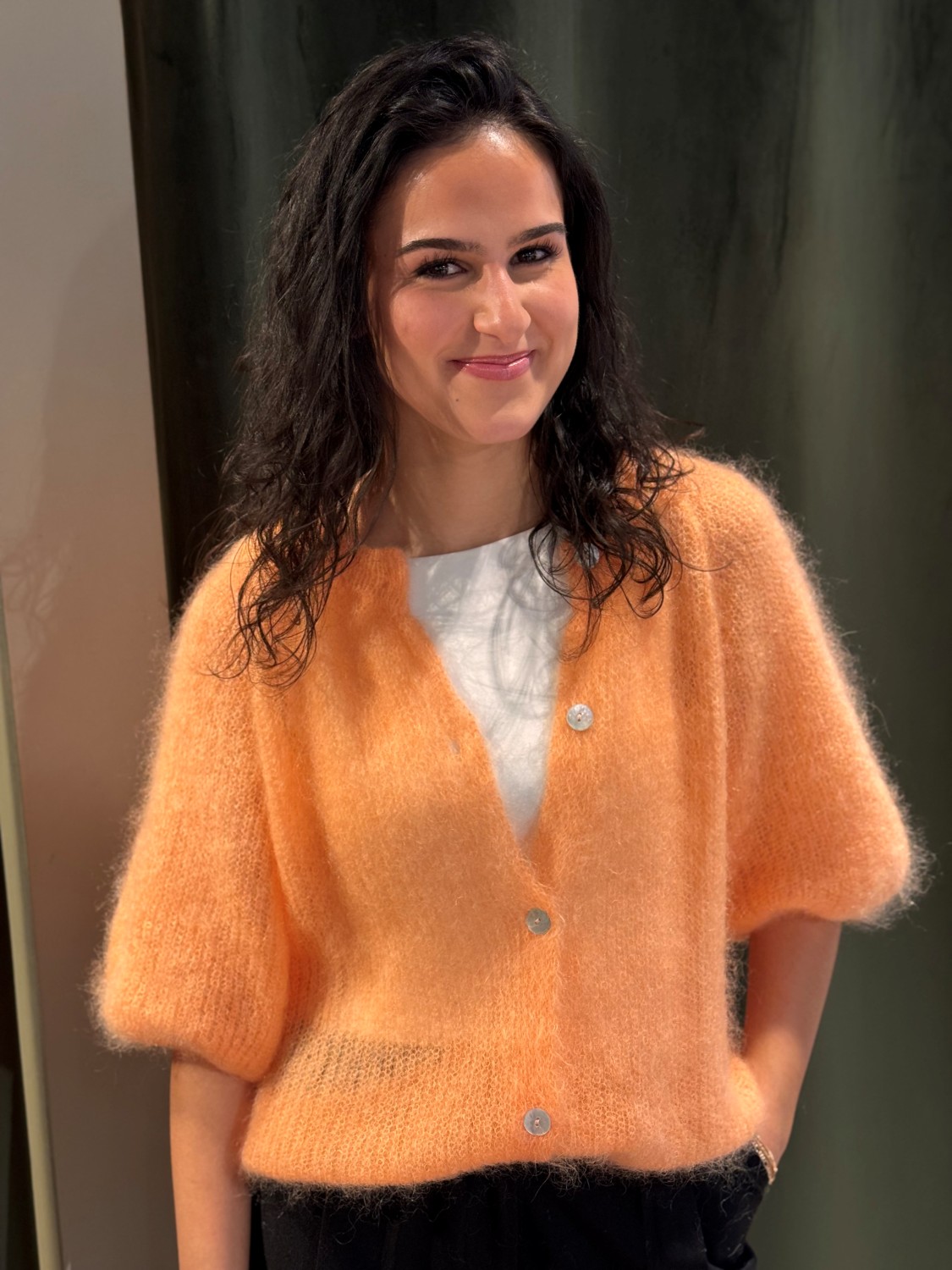 BCbjoerk patent knit cardigan peach oransj