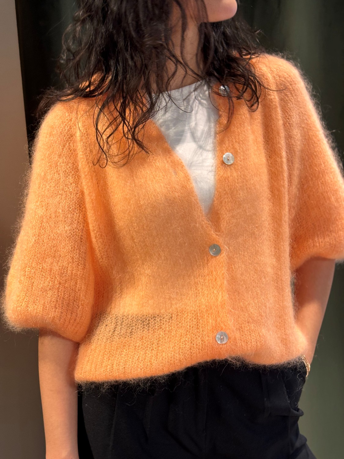 BCbjoerk patent knit cardigan peach oransj