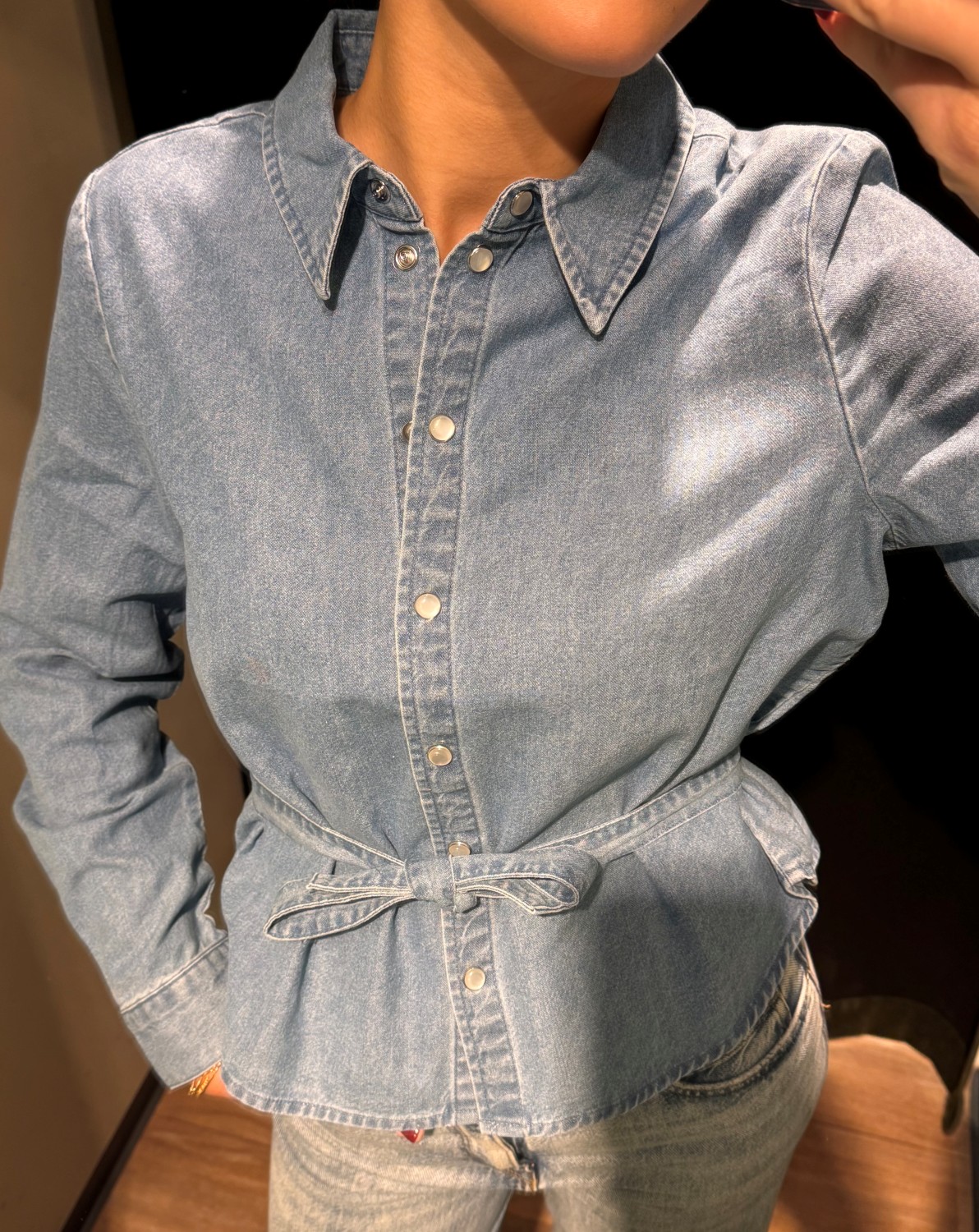 VICONGA L/s bow denim shirt lys blå