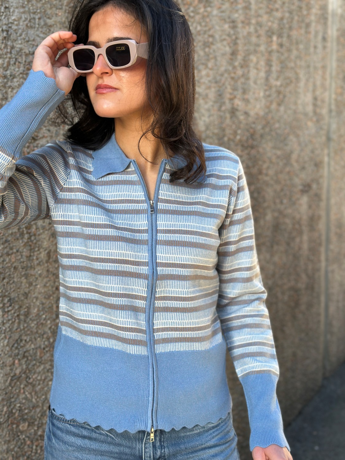 PippaSZ Cardigan zip blå striper