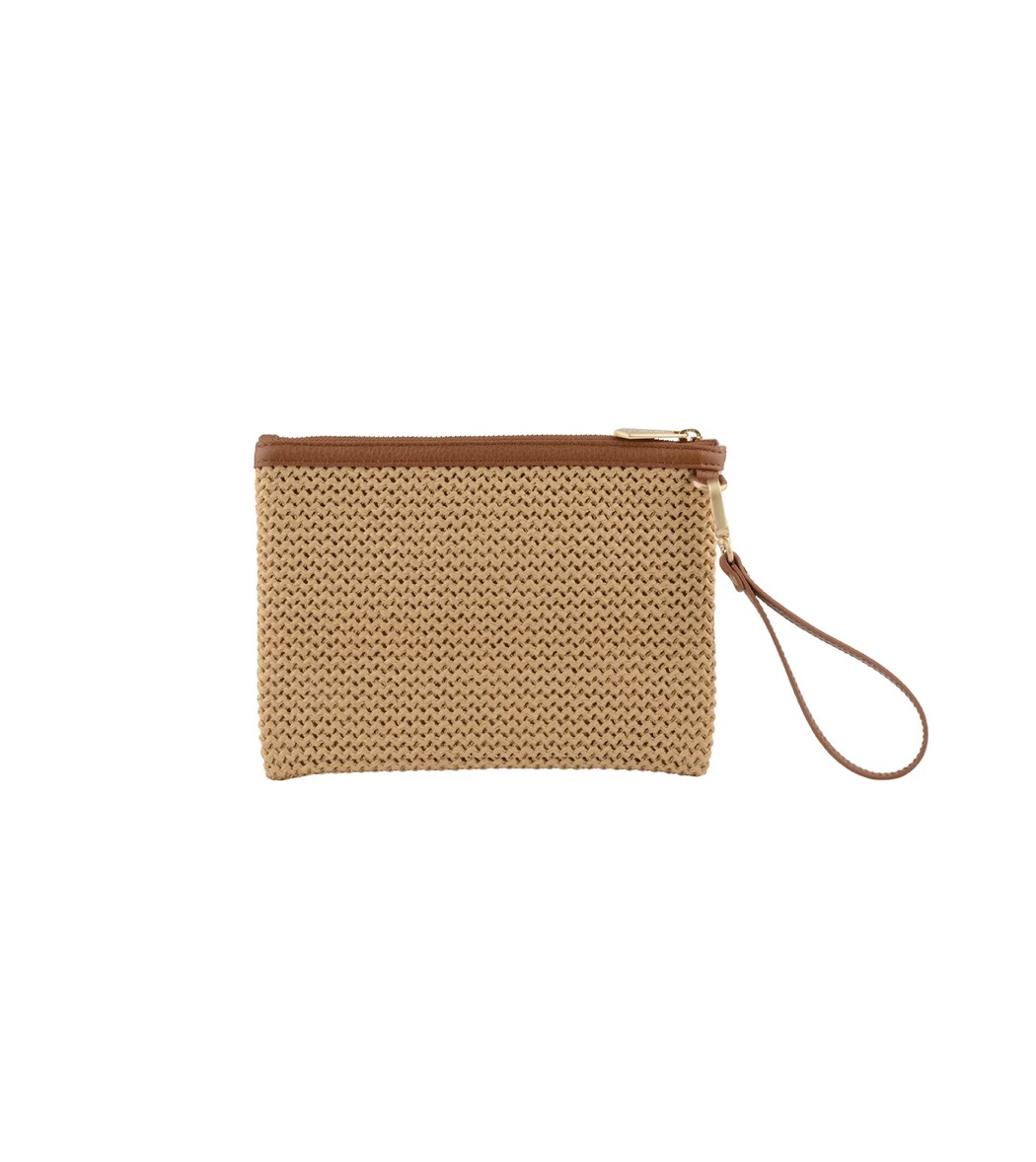 CASSIS clutch straw/leather bags 26030 camel brun