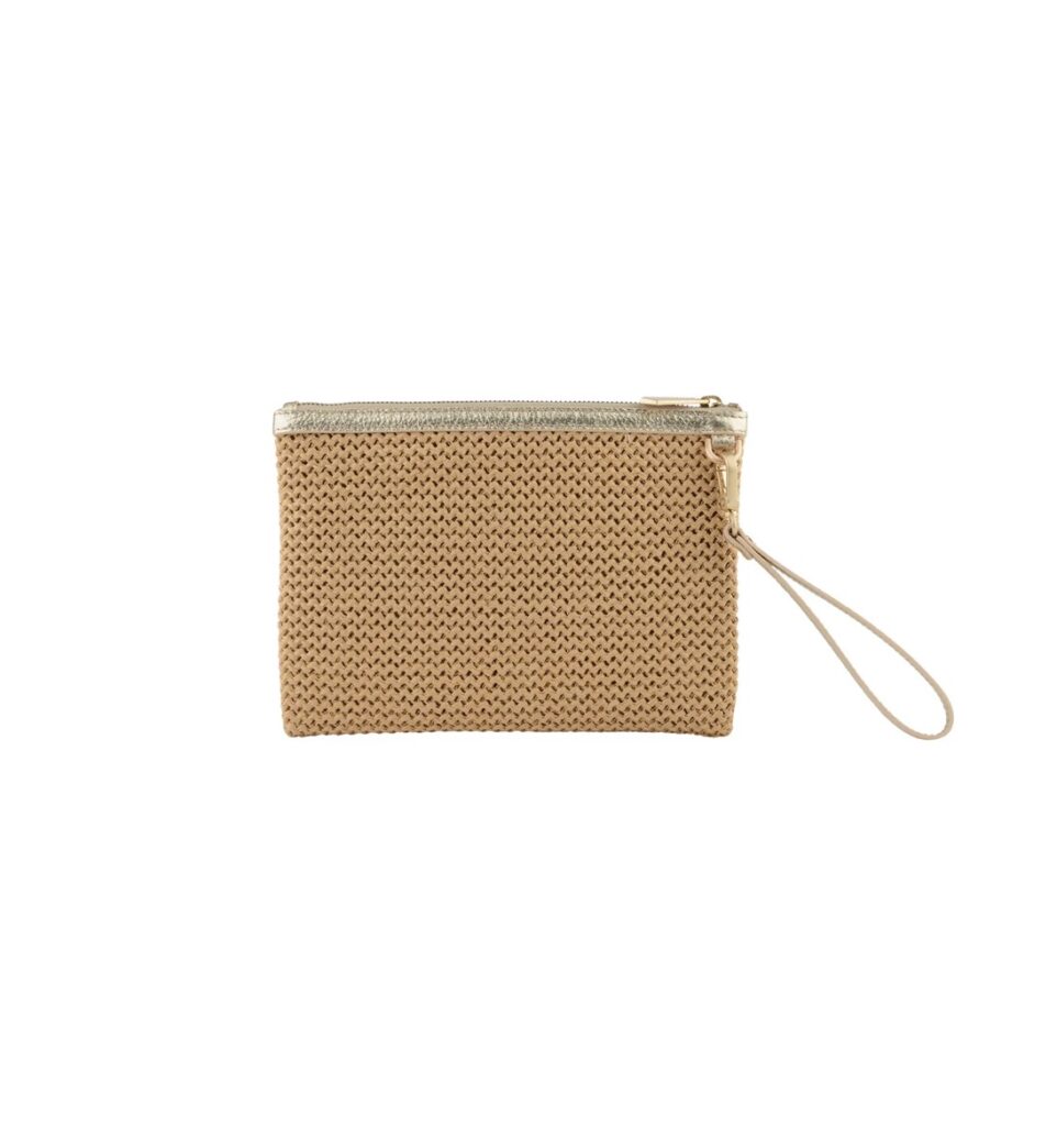 CASSIS clutch straw/leather bags 26030 OR sølv