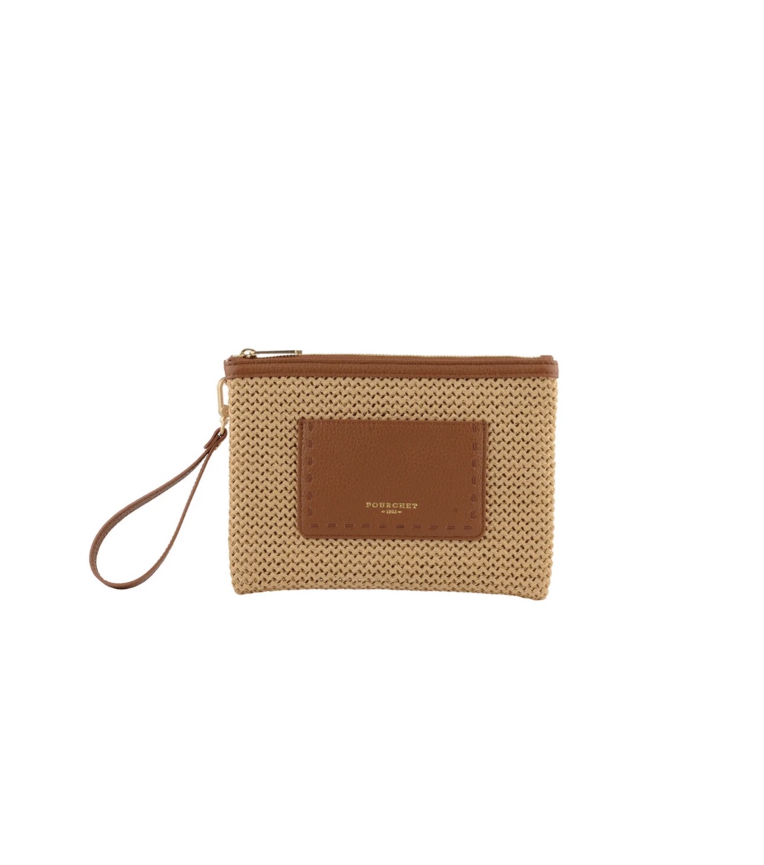 CASSIS clutch straw/leather bags 26030 camel brun