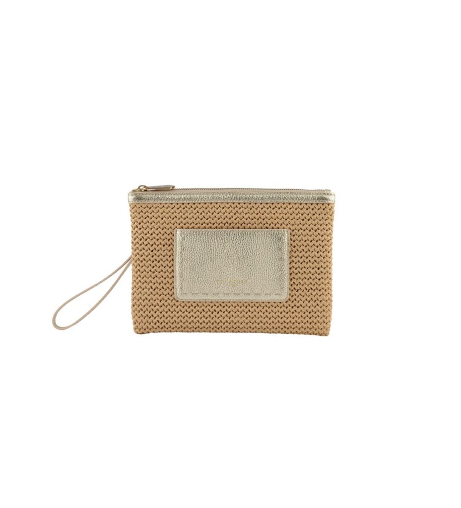 CASSIS clutch straw/leather bags 26030 OR sølv