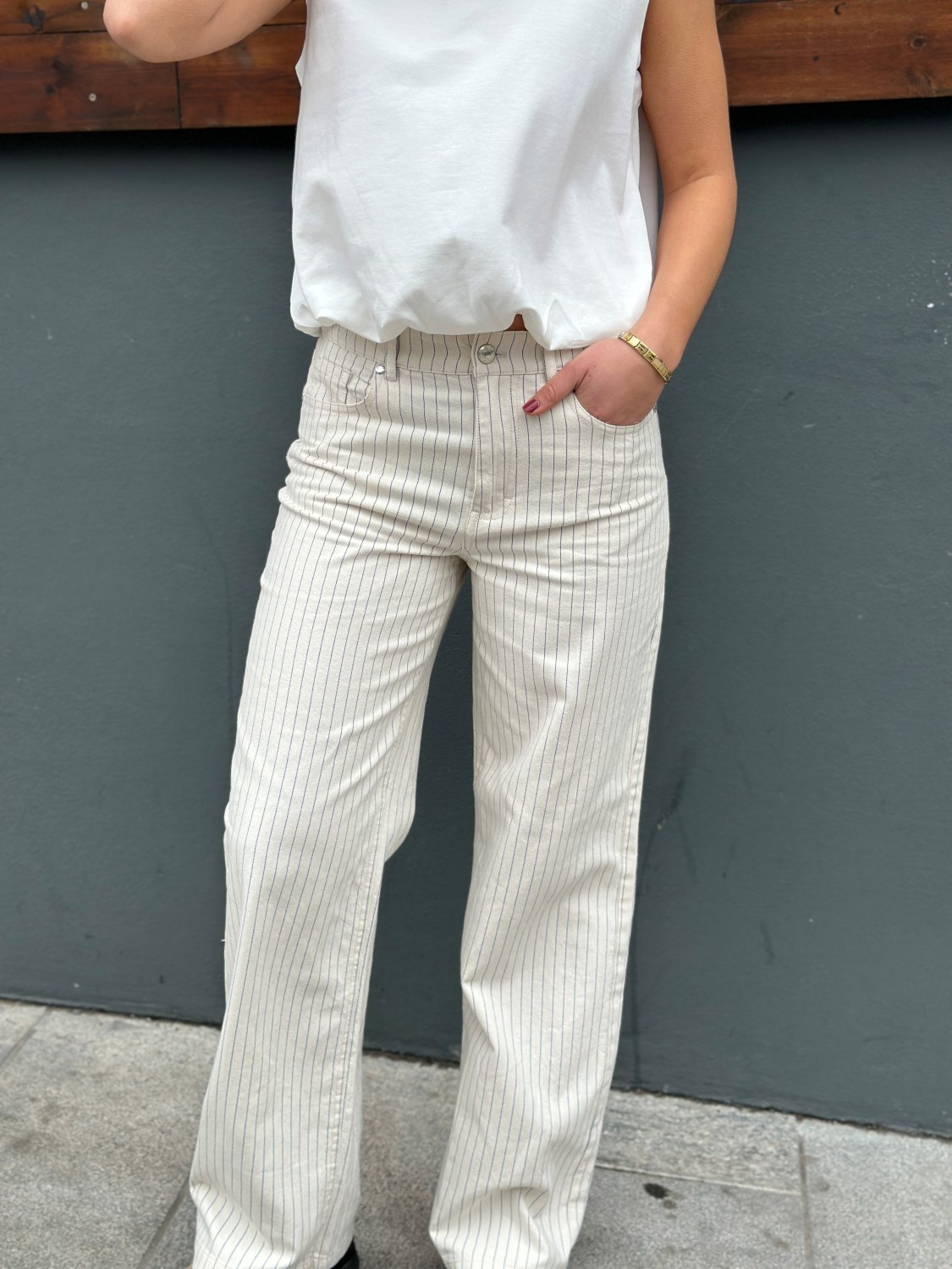 PZBillie UHW Jeans wide leg krem