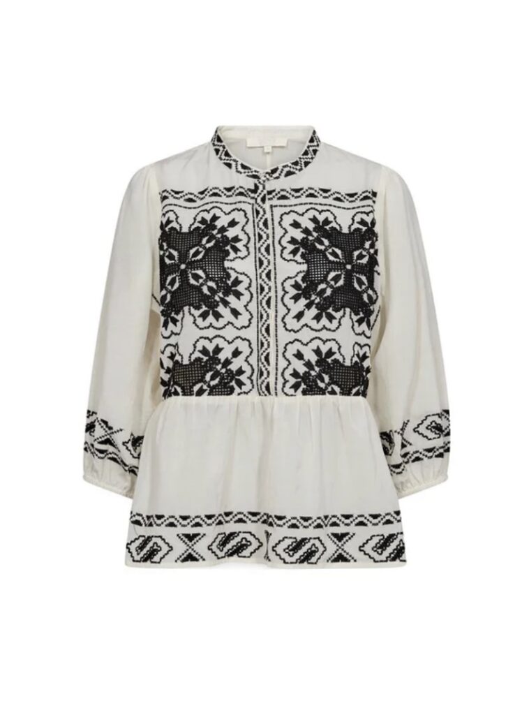 MadjaGO Blouse creme-black embrodery