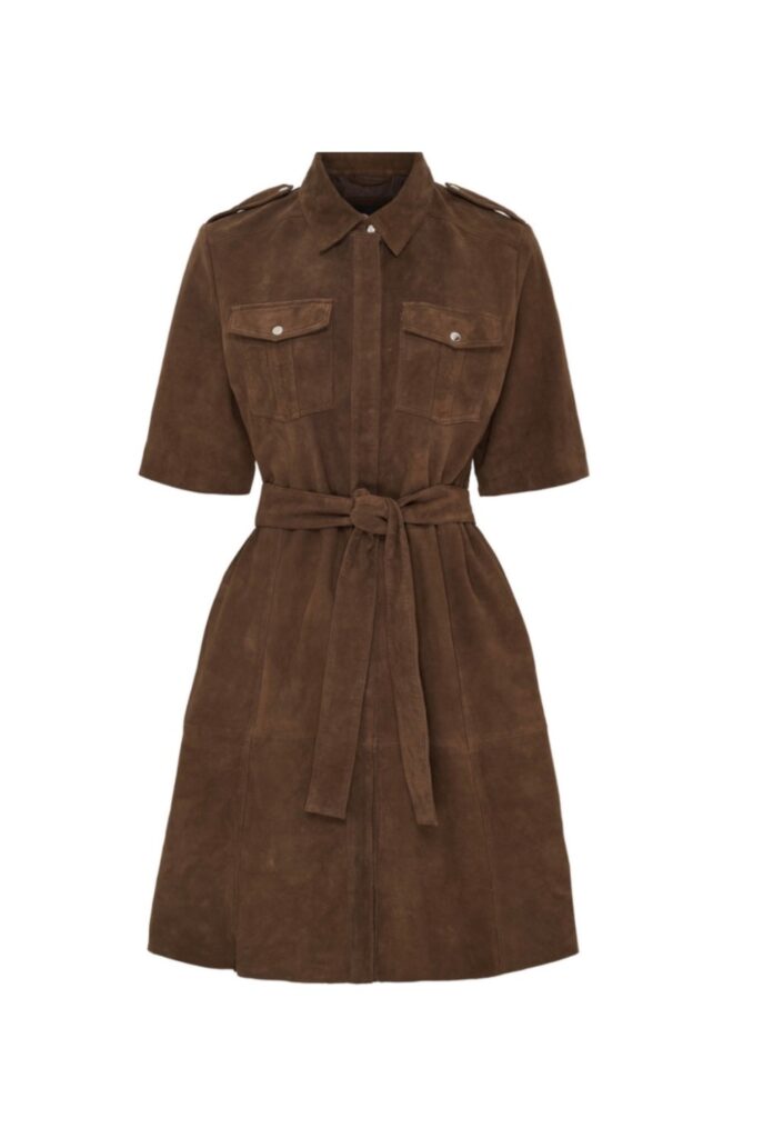 Suede dress w. chest pockets brun