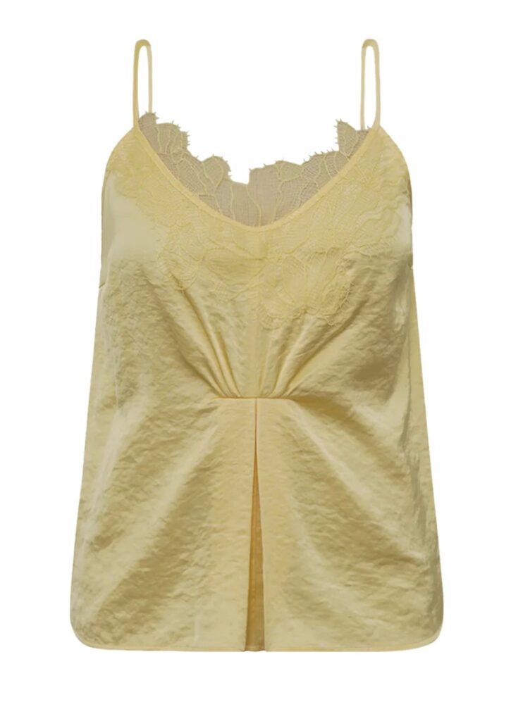 FranceGO sateng lace top soft lemon gul