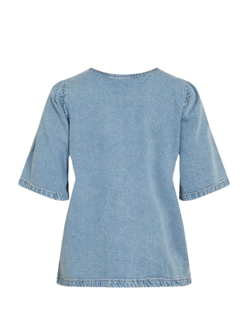 VIKIKI o-neck 2/4 tie denim top lys blå