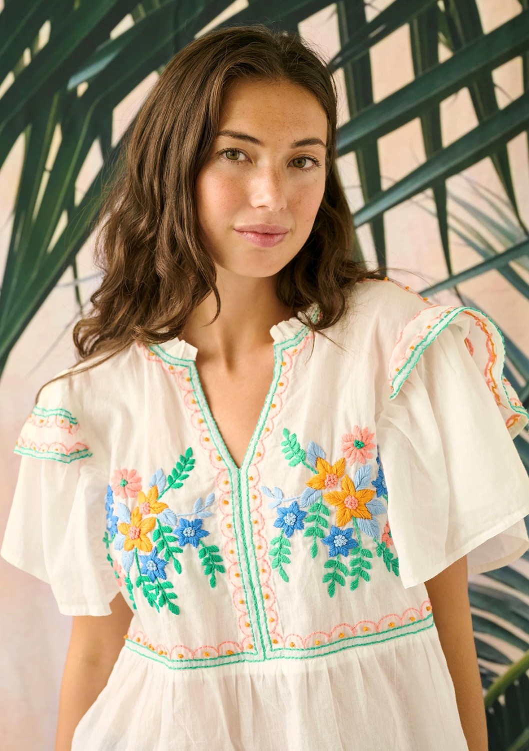 CUlicinda blouse brodert mønster spring gardenia hvit