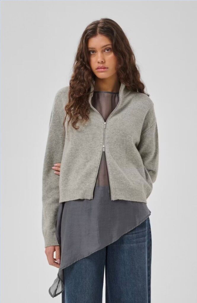 MWTracy knit zipcardigan Grå