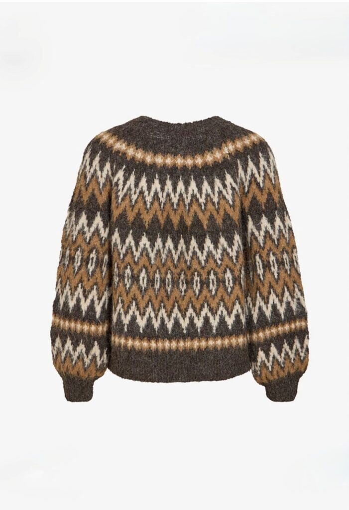 Vibows o-neck L/S jacquard knit top coffe bean