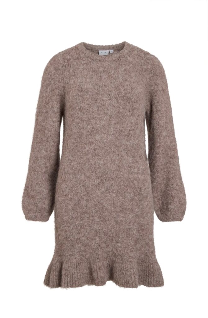 Vibows l/s peplum knit dress/ln dark natural melange