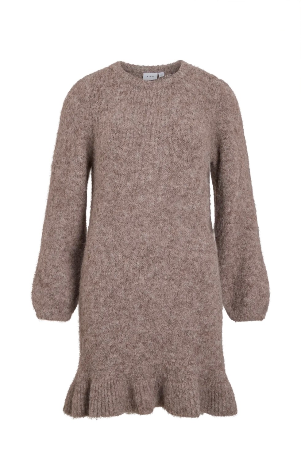 Vibows l/s peplum knit dress/ln dark natural melange