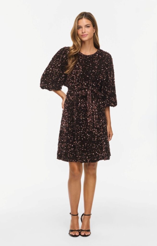 Vifaith o-neck 3/4 short dress/ln/1 Coffee bean