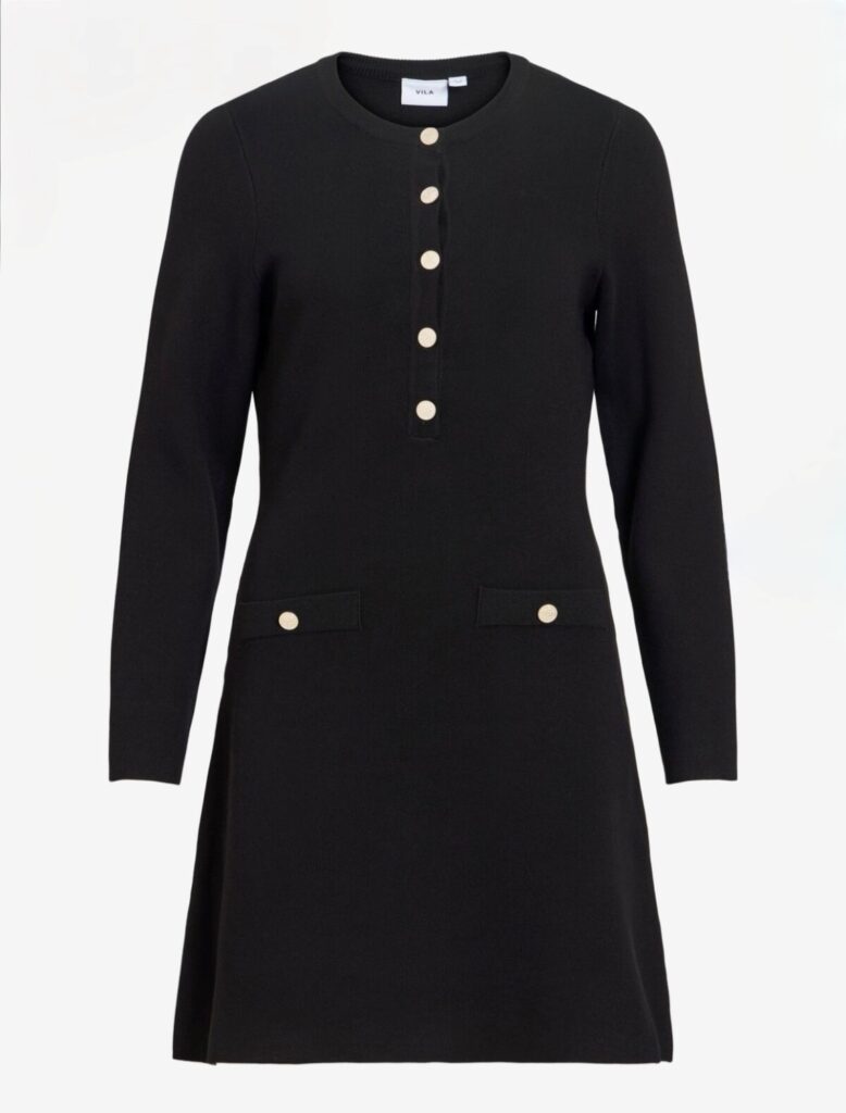 Visway o-neck l/s a-line knit dress black beauty