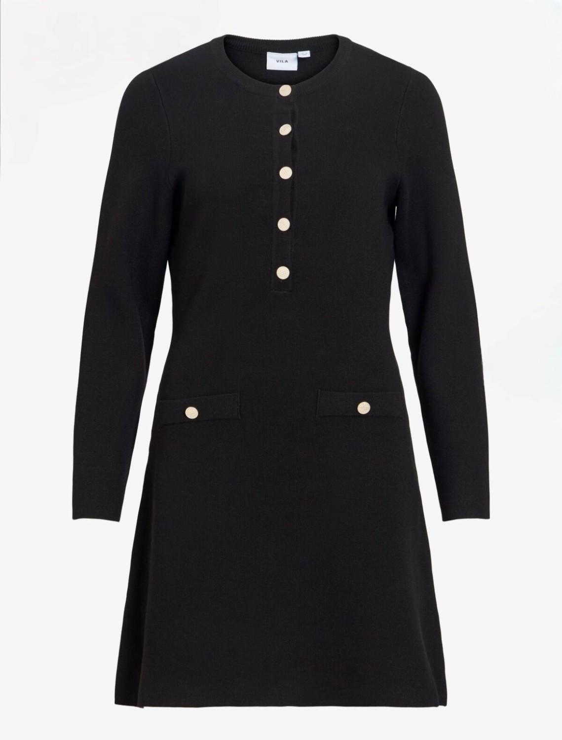 Visway o-neck l/s a-line knit dress black beauty
